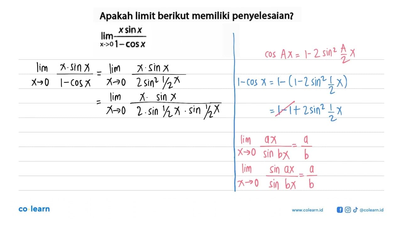 Apakah limit berikut memiliki penyelesaian? limit x -> 0 (x