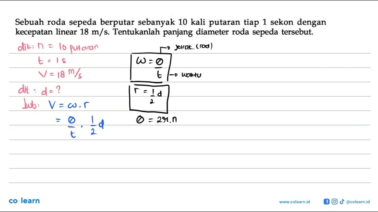 Sebuah roda sepeda berputar sebanyak 10 kali putaran tiap 1