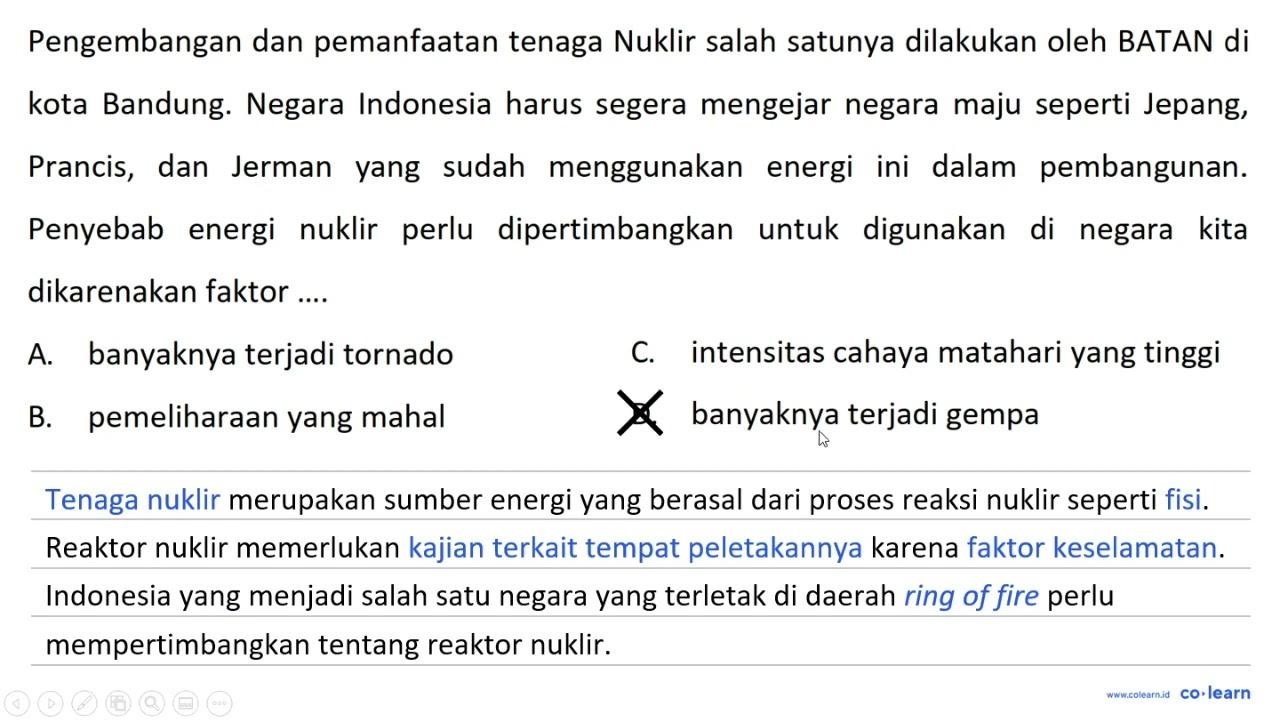 Pengembangan dan pemanfaatan tenaga Nuklir salah satunya