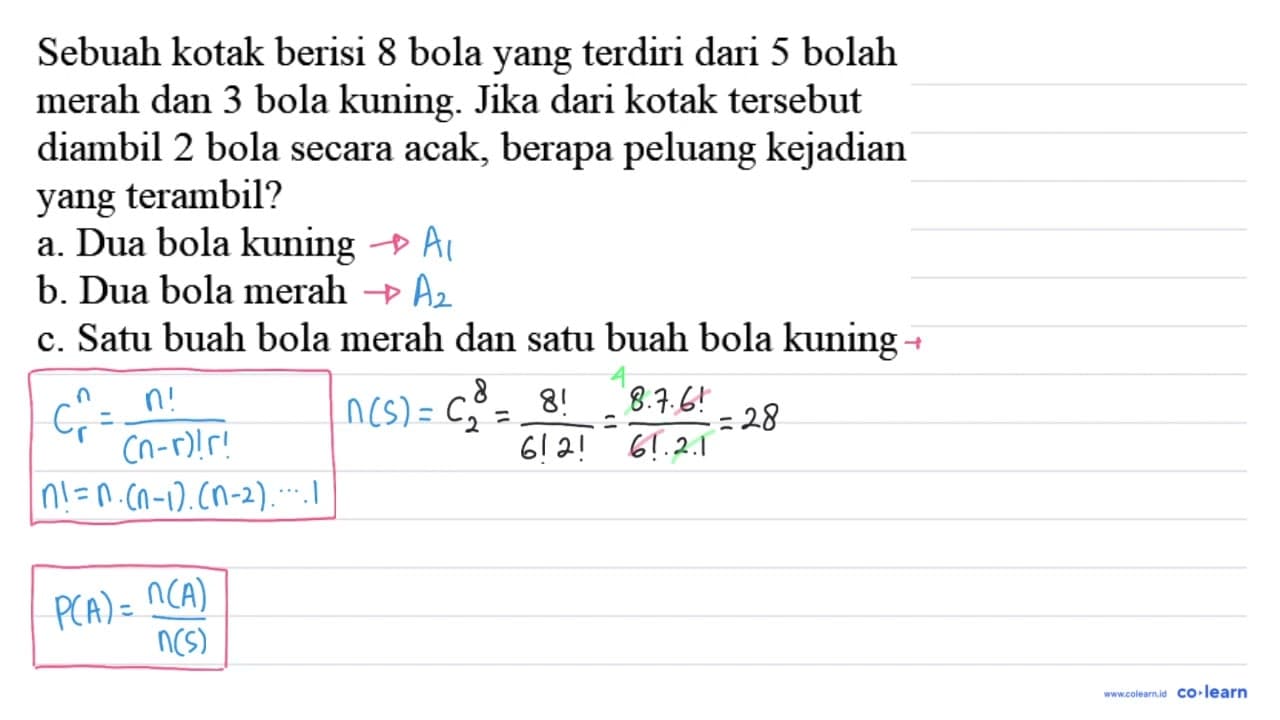 Sebuah kotak berisi 8 bola yang terdiri dari 5 bolah merah