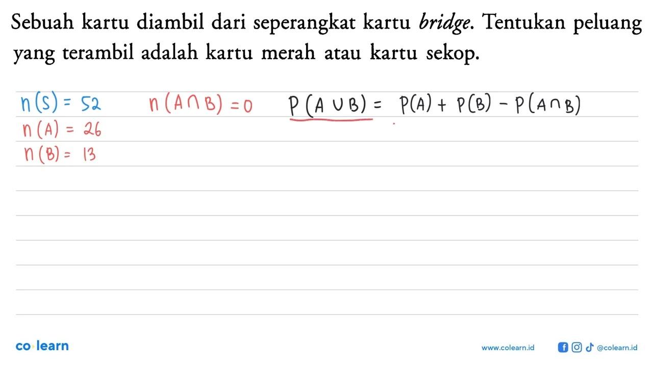 Sebuah kartu diambil dari seperangkat kartu bridge.