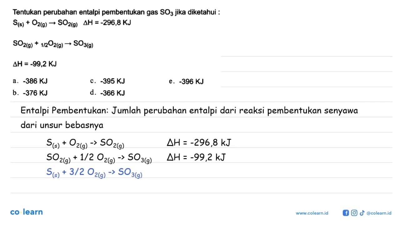 Tentukan perubahan entalpi pembentukan gas SO3 jika