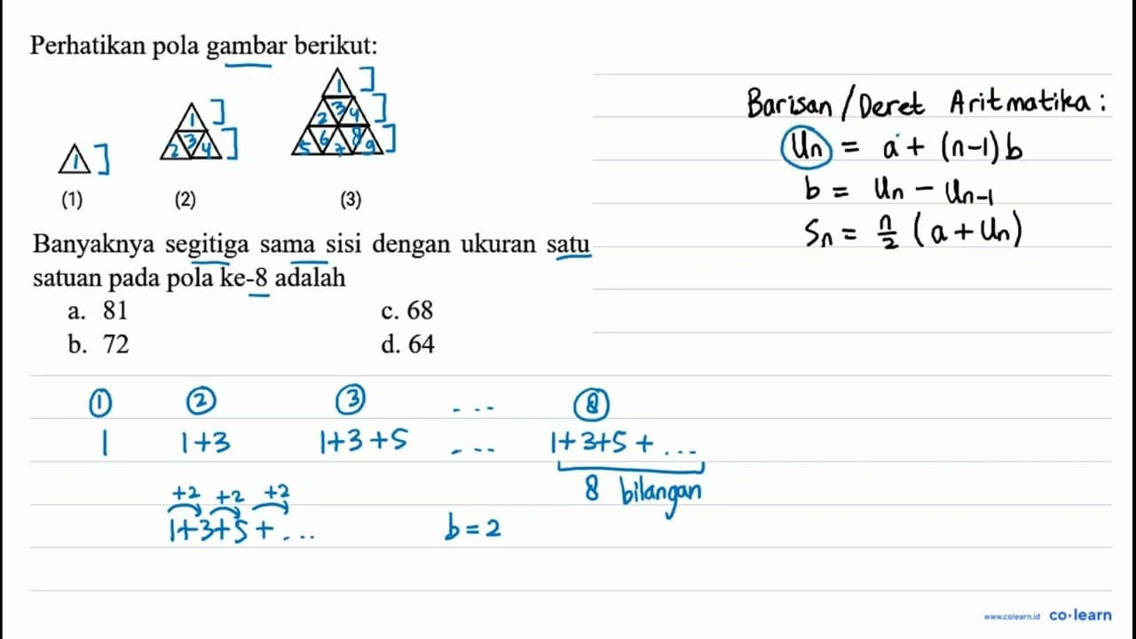 Perhatikan pola gambar berikut: (1) (2) (3) Banyaknya