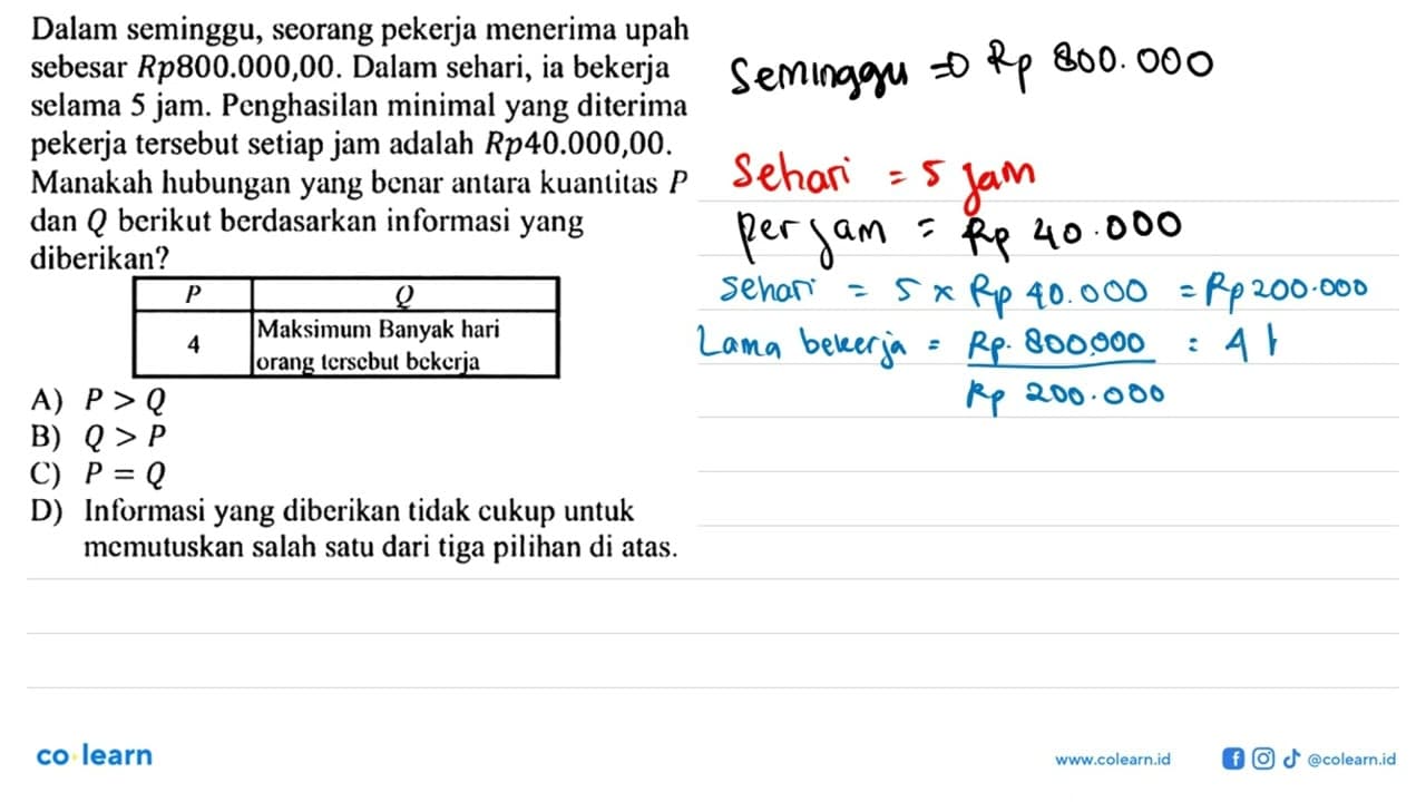 Dalam seminggu, seorang pekerja menerima upah sebesar R p