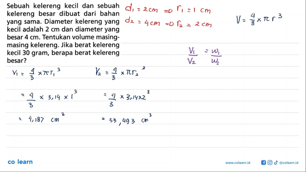 Sebuah kelereng kecil dan sebuah kelereng besar dibuat dari