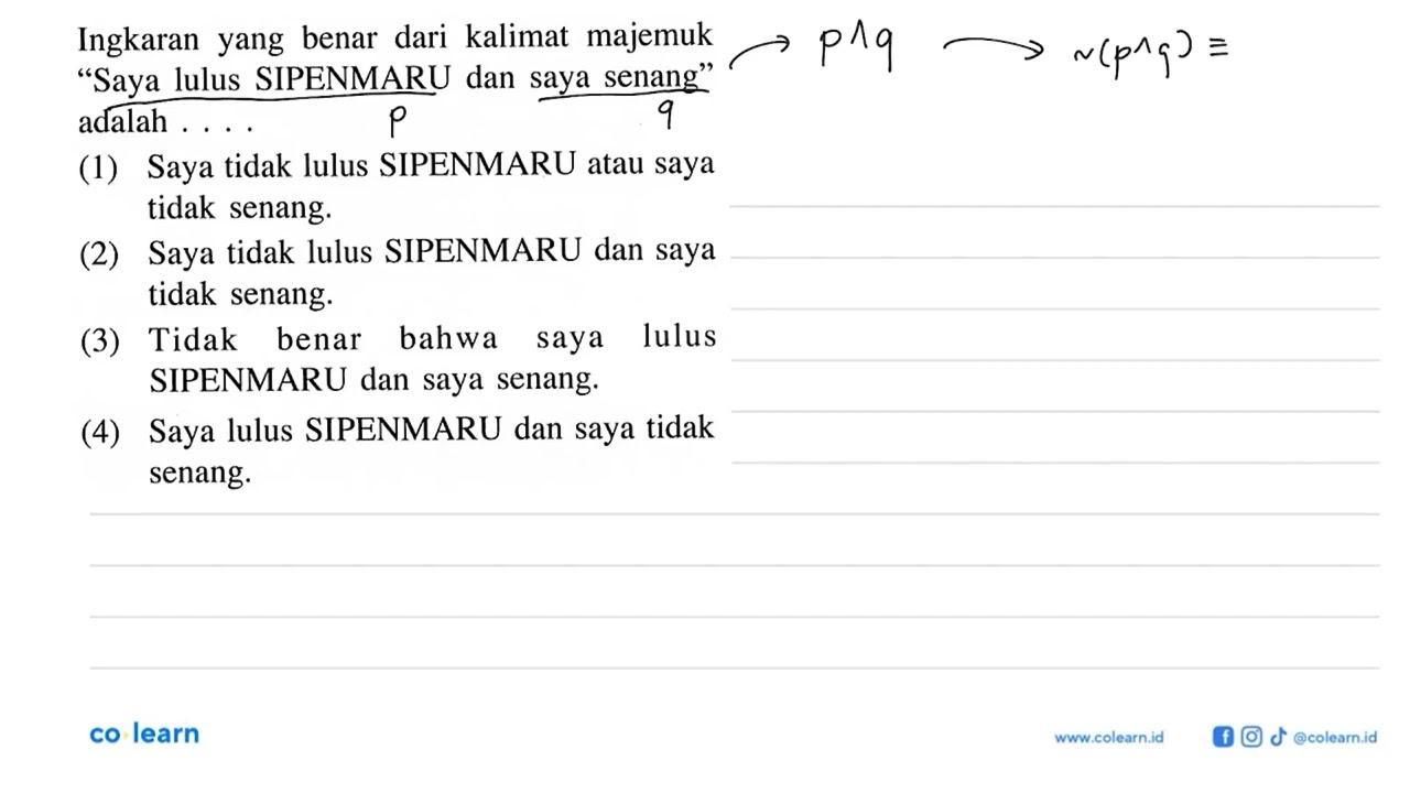 Ingkaran yang benar dari kalimat majemuk 'Saya lulus