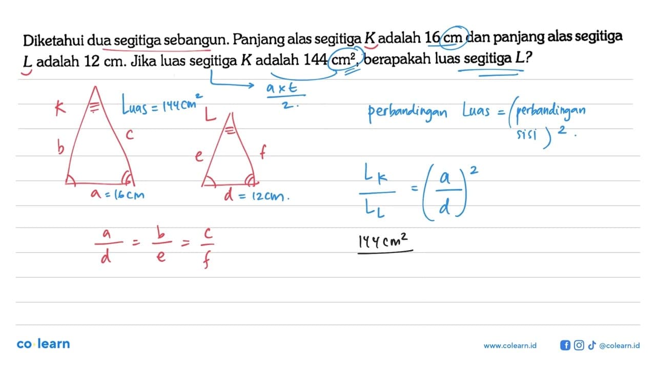 Diketahui dua segitiga sebangun. Panjang alas segitiga K