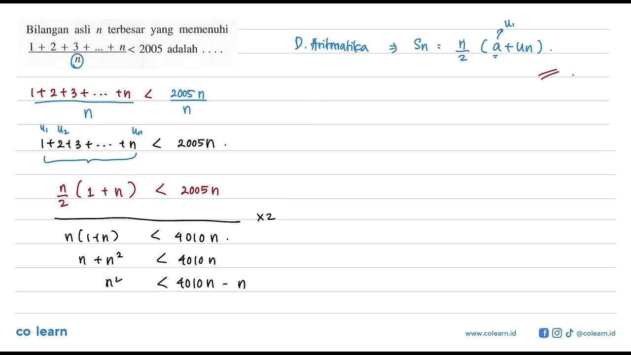 Bilangan asli n terbesar yang memenuhi (1 + 2 + 3 + ... +