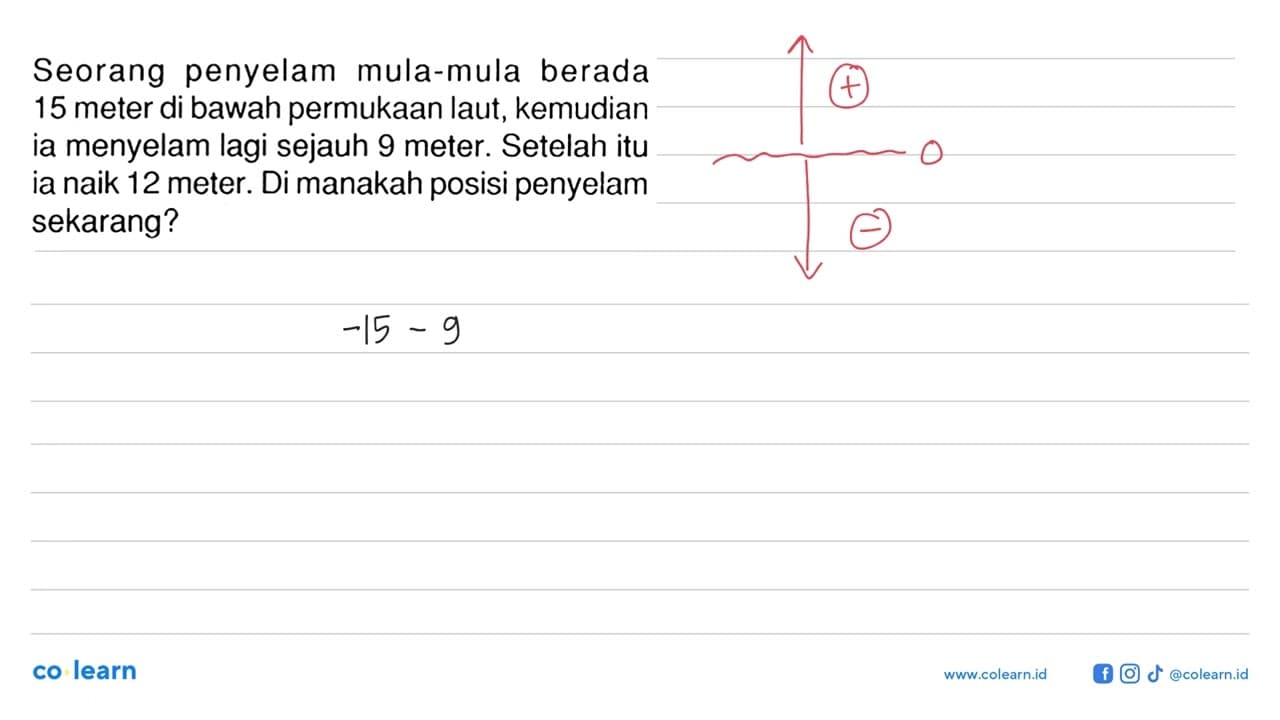 Seorang penyelam mula-mula berada 15 meter di bawah