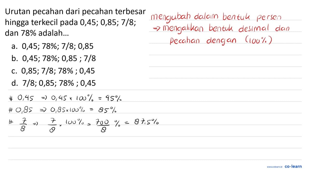 Urutan pecahan dari pecahan terbesar hingga terkecil pada