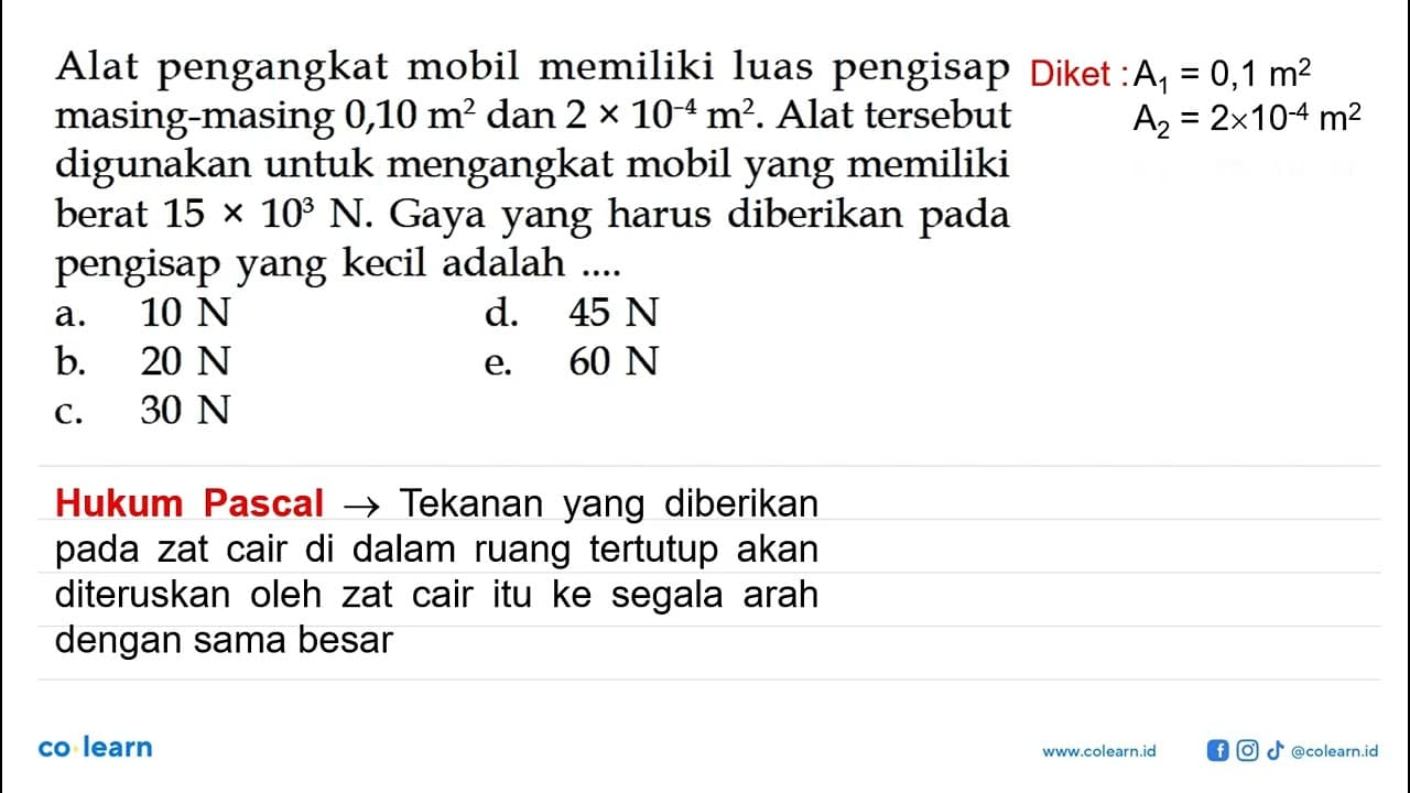 Alat pengangkat mobil memiliki luas pengisap masing-masing