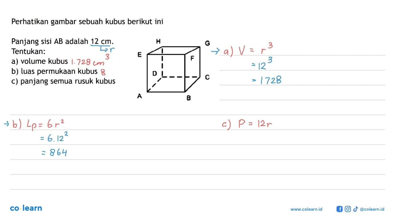 Perhatikan gambar sebuah kubus berikut iniPanjang sisi AB