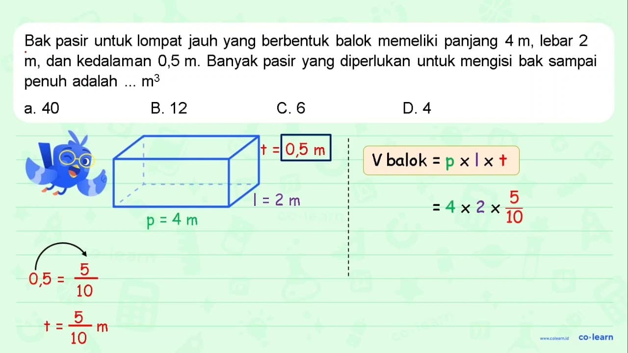 Bak pasir untuk lompat jauh yang berbentuk balok memiliki