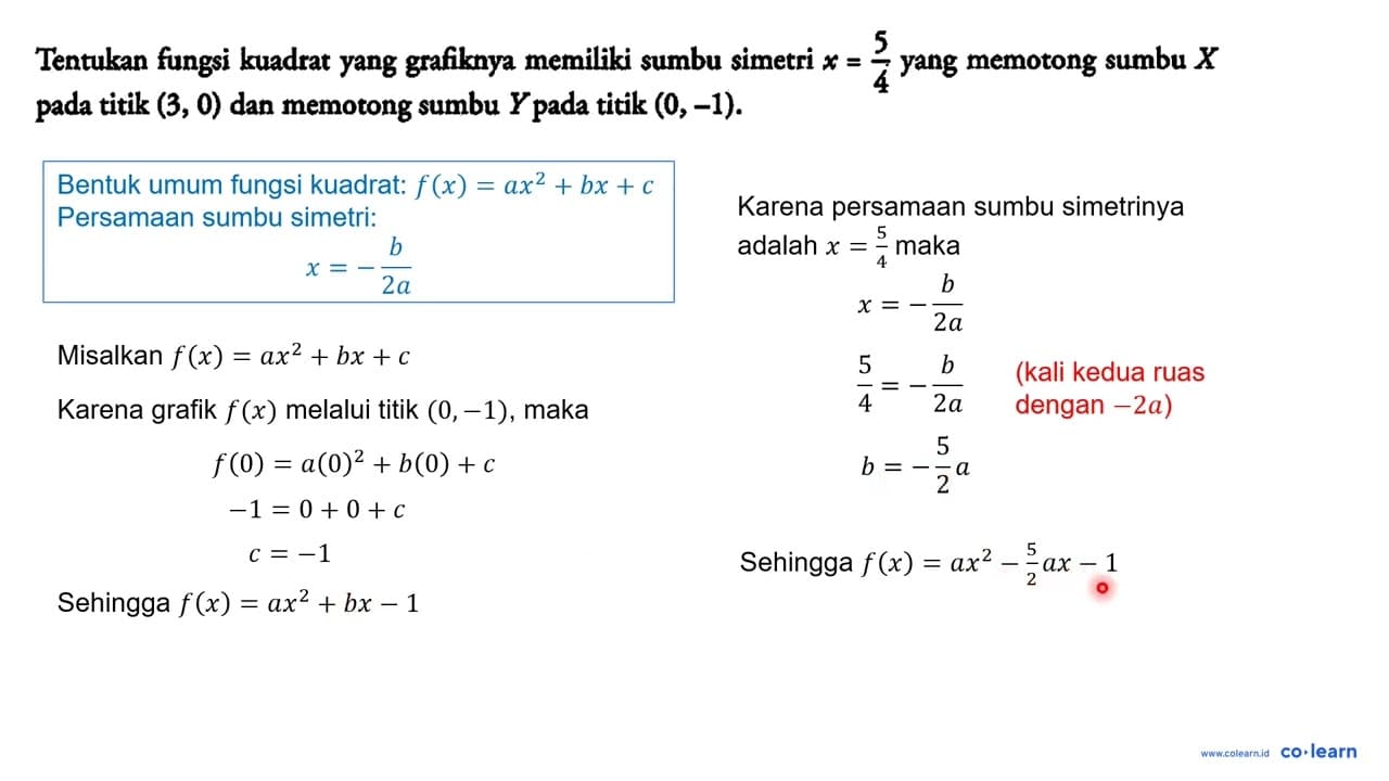 Tentukan fungsi kuadrat yang grafiknya memiliki sumbu