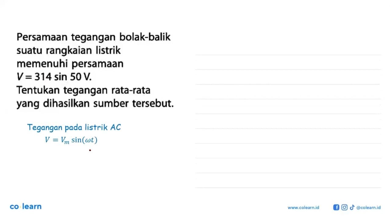 Persamaan tegangan bolak-balik suatu rangkaian listrik