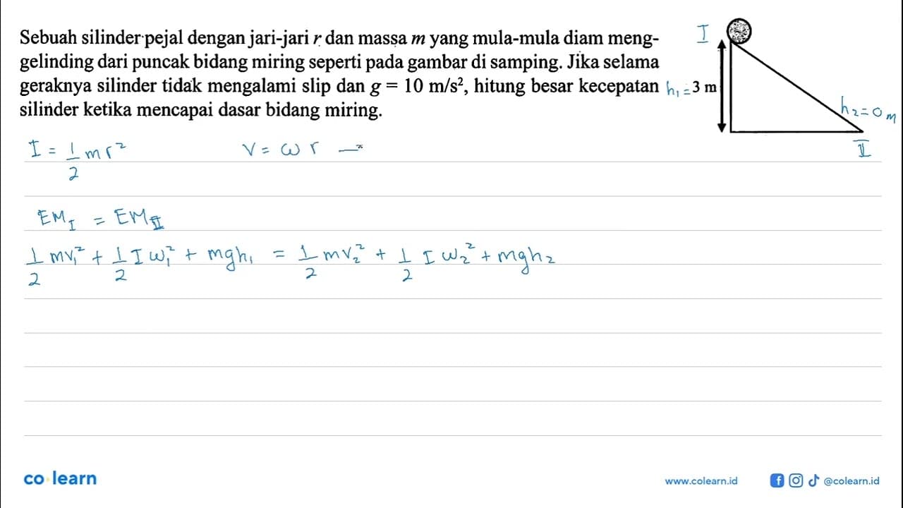 Sebuah silinder pejal dengan jari-jari r dan massa m yang