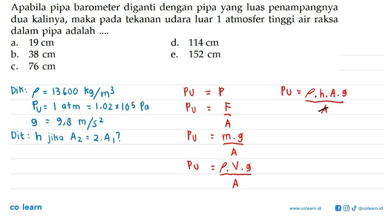 Apabila pipa barometer diganti dengan pipa yang luas