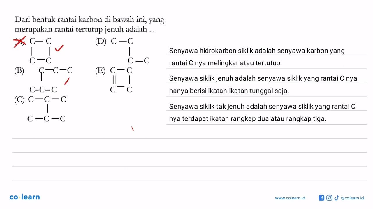 Dari bentuk rantai karbon di bawah ini, yang merupakan