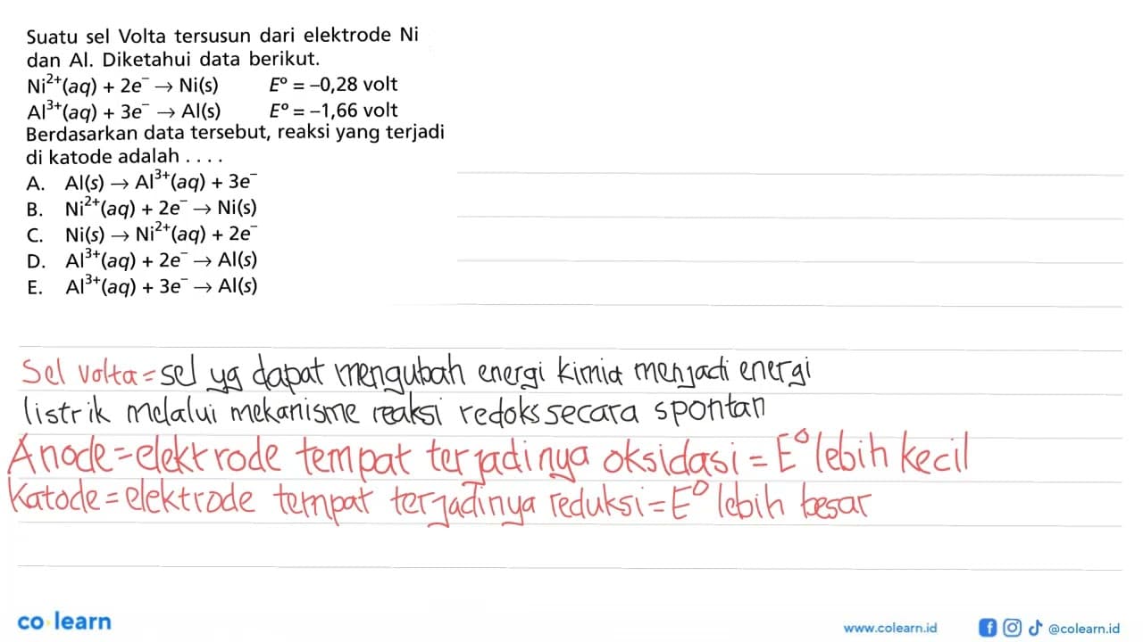 Suatu sel Volta tersusun dari elektrode Ni dan Al.