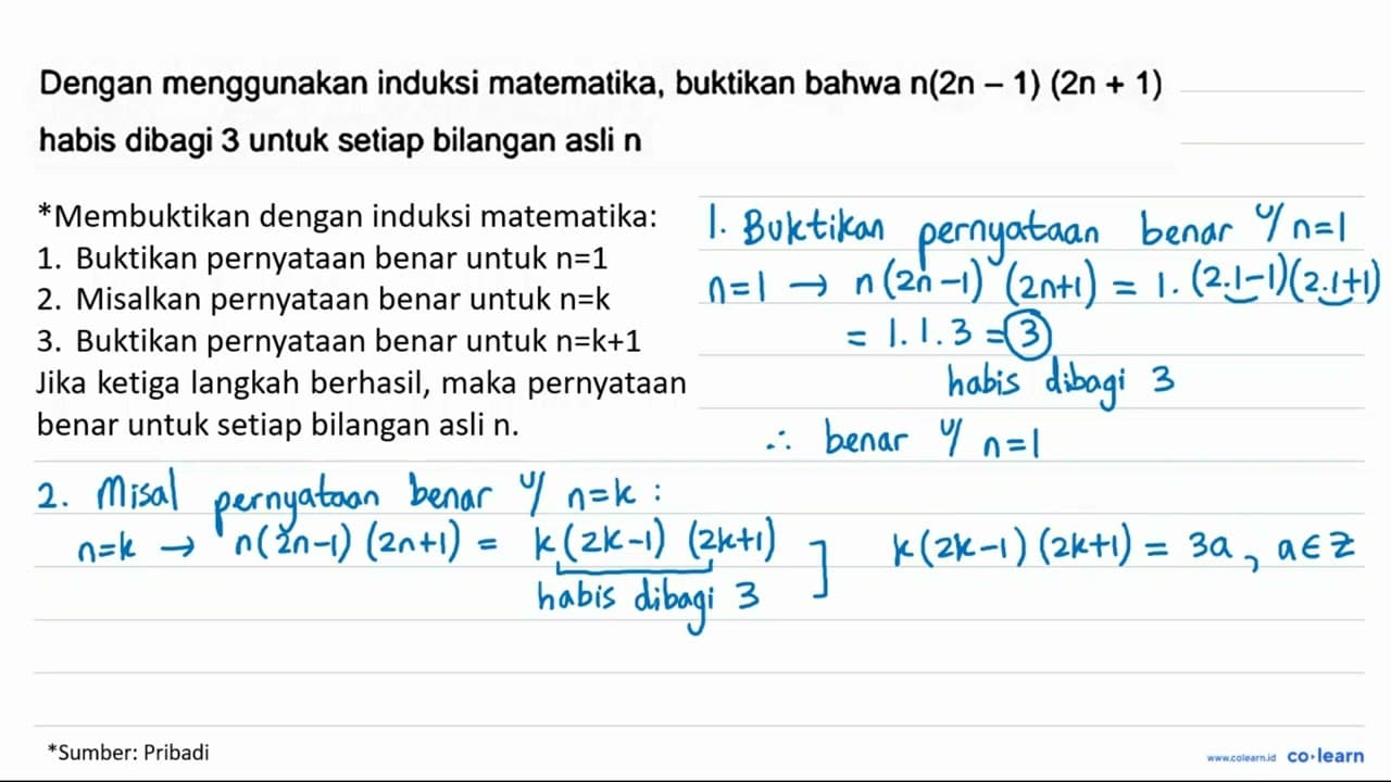 Dengan menggunakan induksi matematika, buktikan bahwa n(2