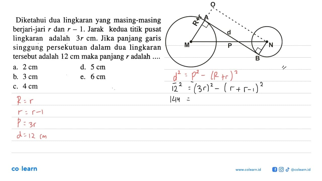 Diketahui dua lingkaran yang masing-masing berjari-jari r