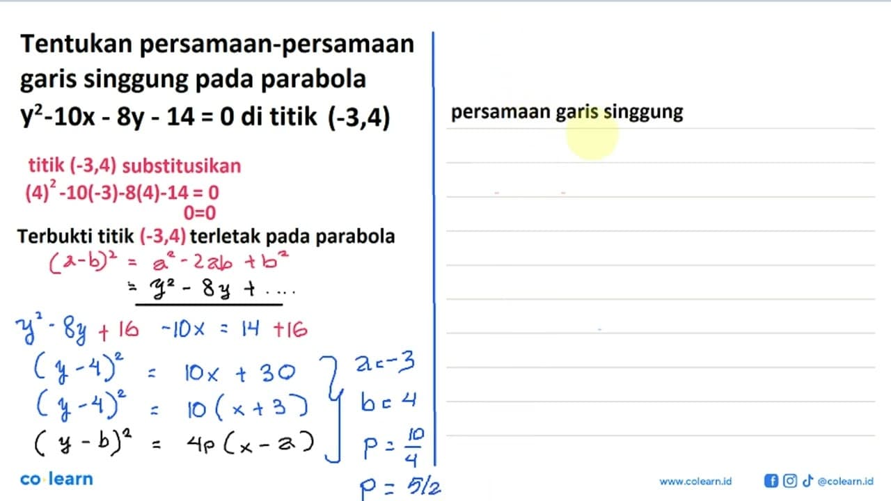 Tentukan persamaan-persamaan garis singgung pada parabola