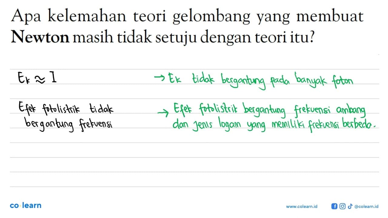 Apa kelemahan teori gelombang yang membuat Newton masih