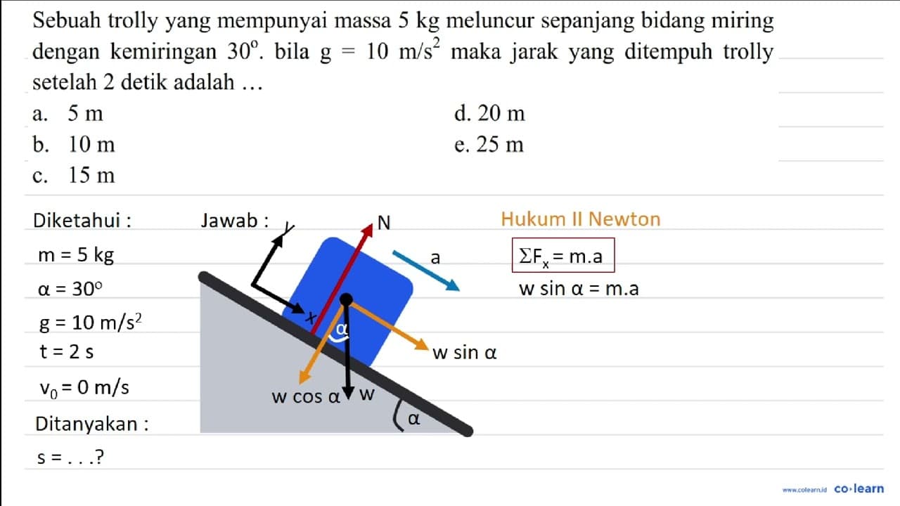 Sebuah trolly yang mempunyai massa 5 kg meluncur sepanjang