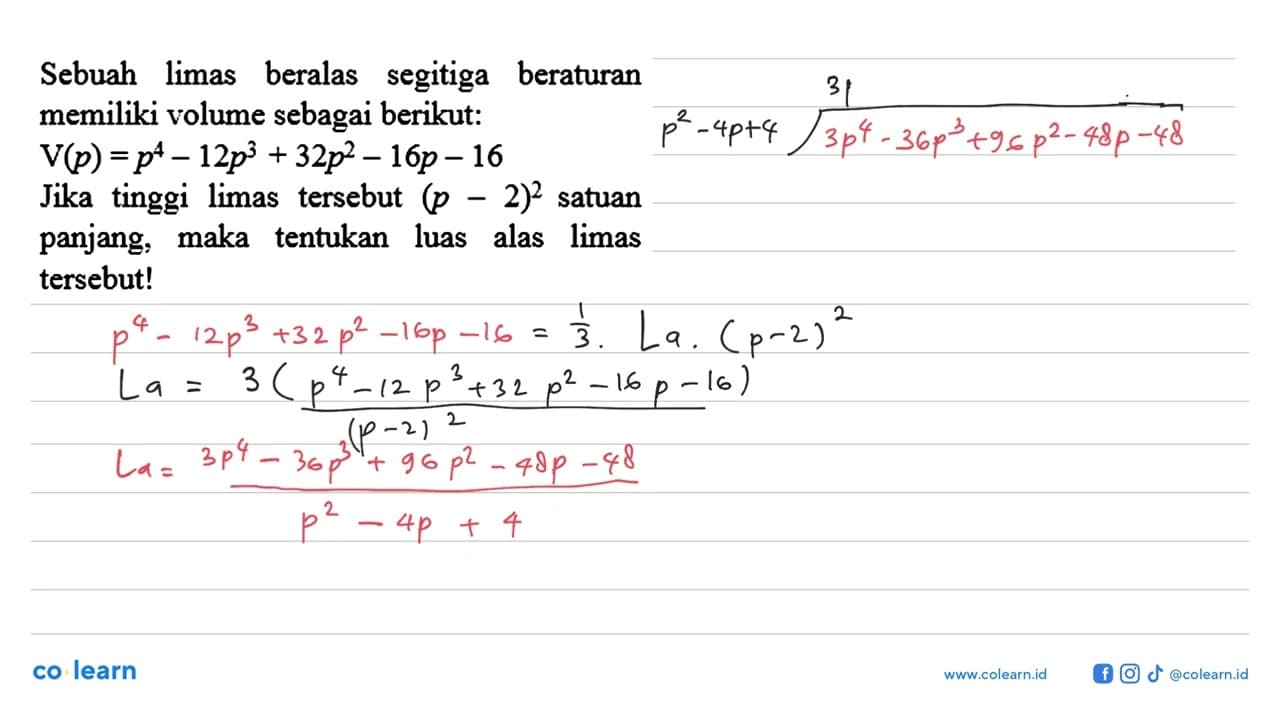 Sebuah limas beralas segitiga beraturan memiliki volume