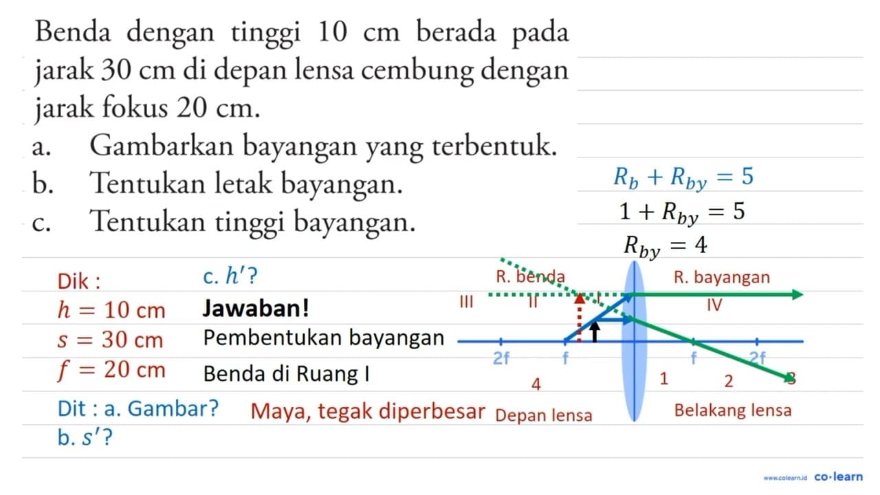 Benda dengan tinggi 10 cm berada pada jarak 30 cm di depan