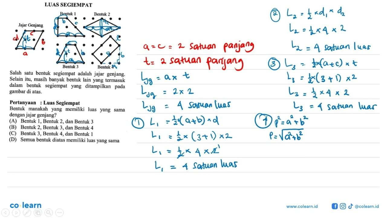 LUAS SEGIEMPATJajar Genjang Bentuk 1 Bentuk 2 Bentuk 3