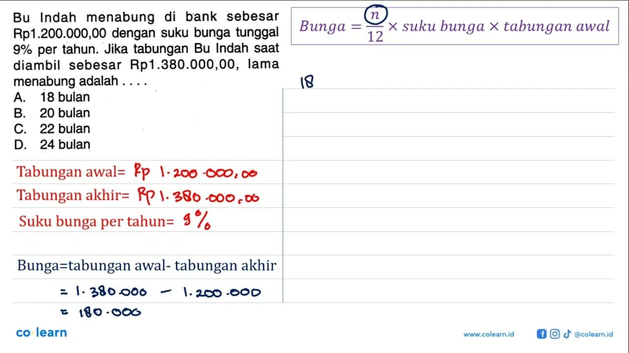 Bu Indah menabung di bank sebesar Rp1.200.000,00 dengan