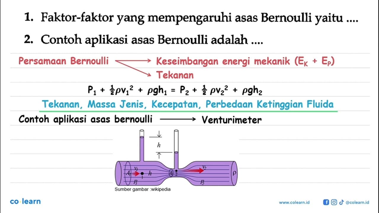 1. Faktor-faktor yang mempengaruhi asas Bernoulli yaitu