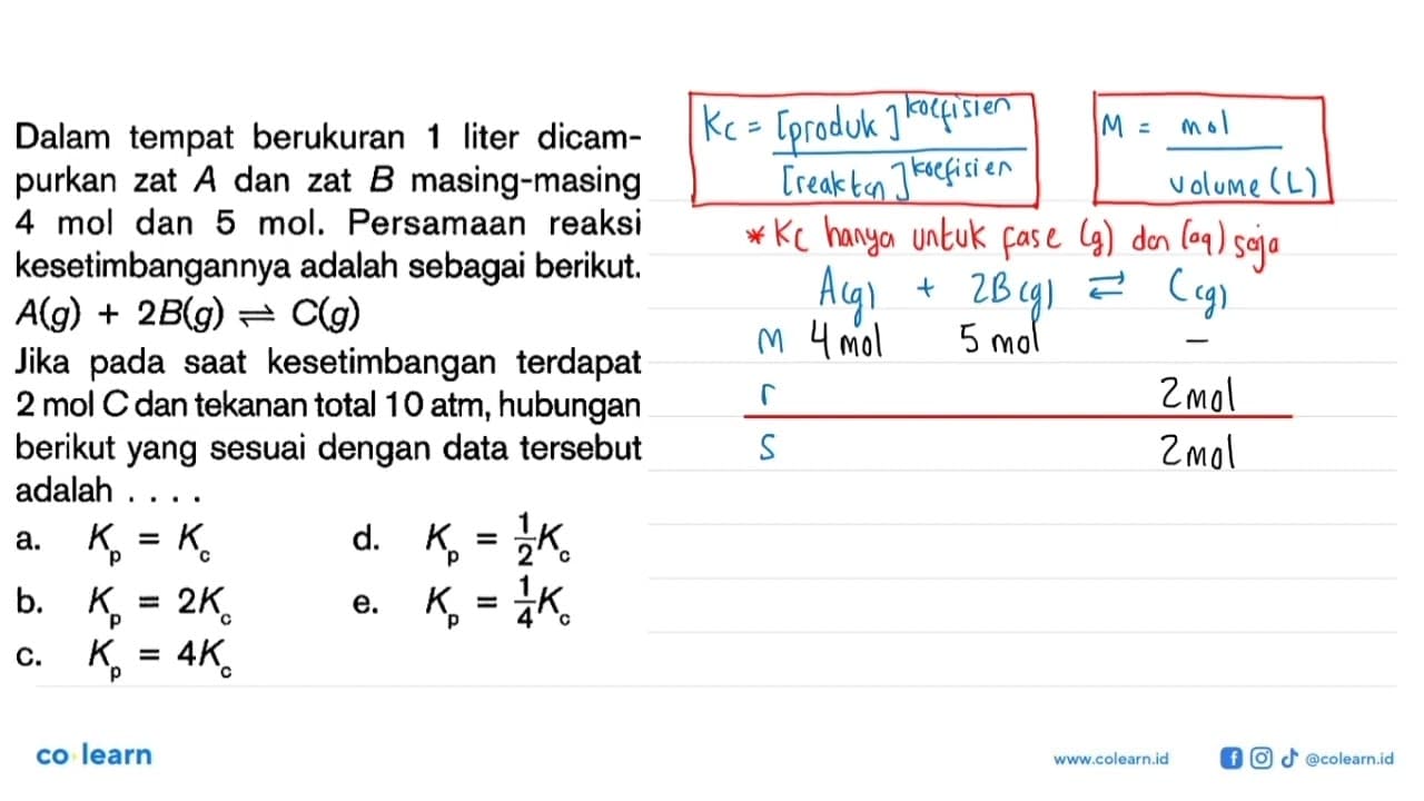 Dalam tempat berukuran 1 liter dicampurkan zat A dan zat B