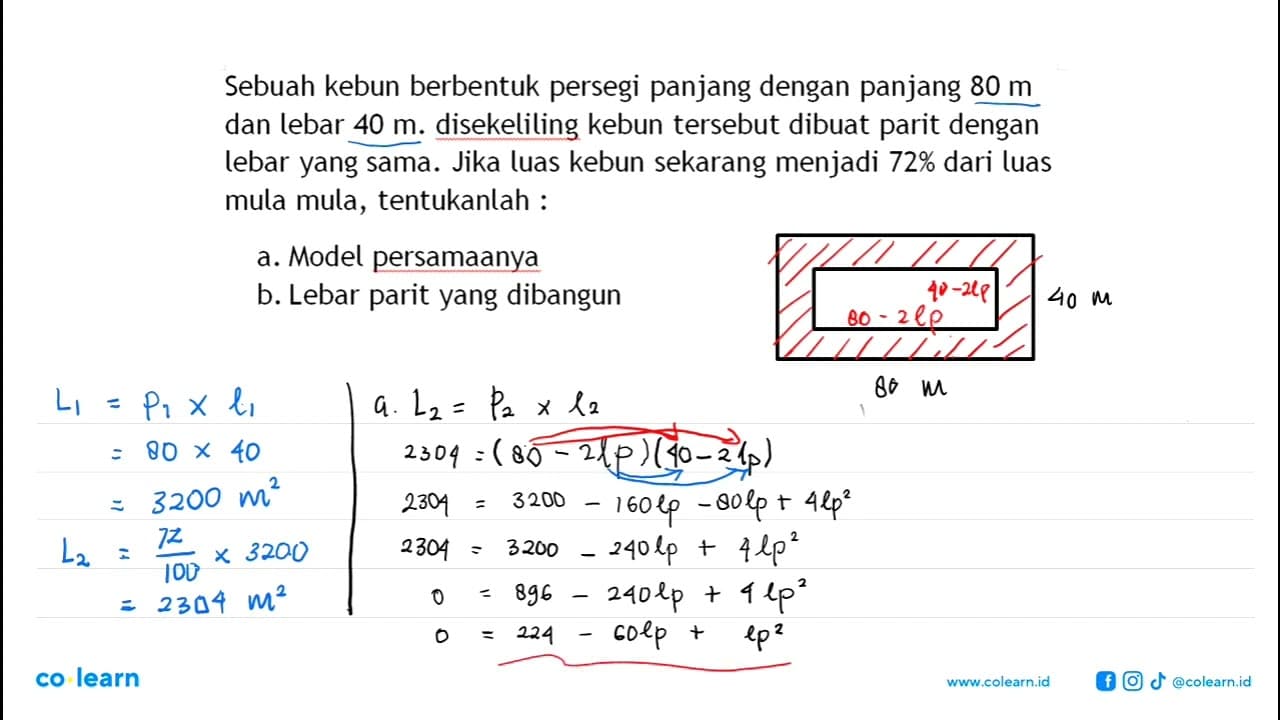 Sebuah kebun berbentuk persegi panjang dengan panjang 80 m