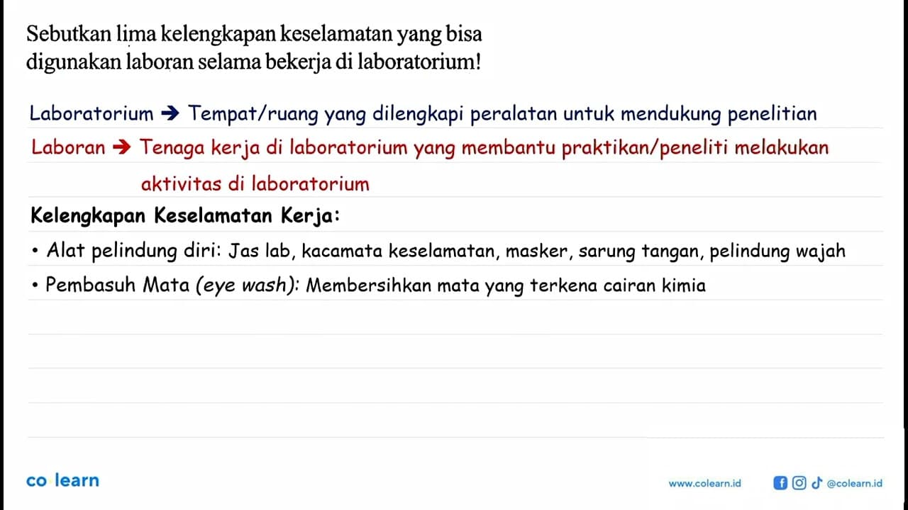 Sebutkan lima kelengkapan keselamatan yang bisa digunakan