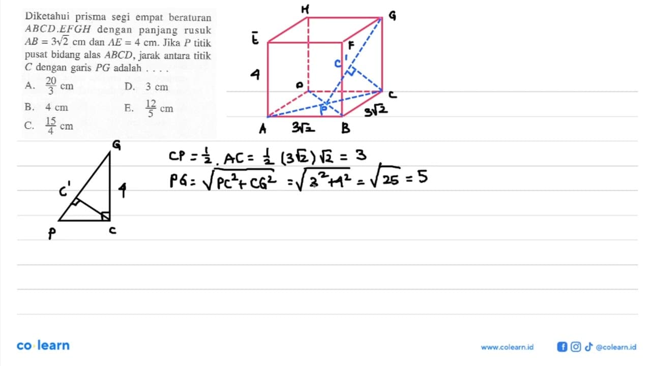 Diketahui prisma segi empat beraturan ABCD.EFGH dengan