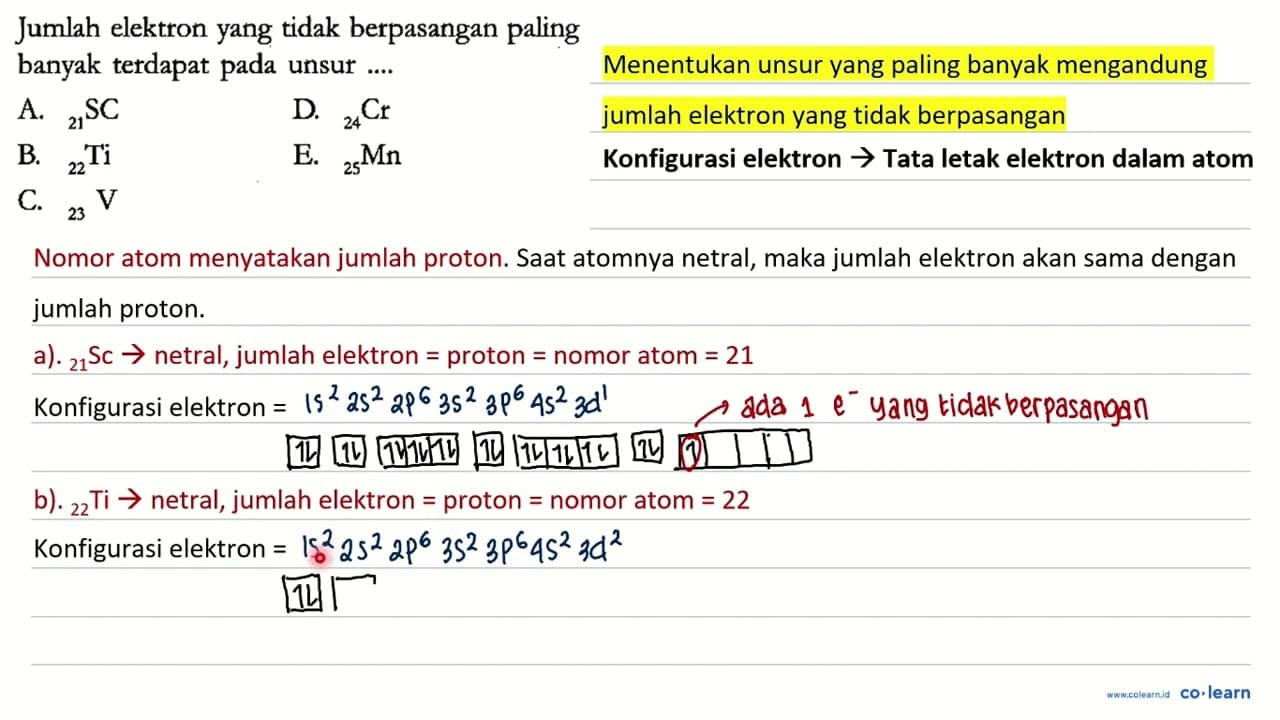 Jumlah elektron yang tidak berpasangan paling banyak