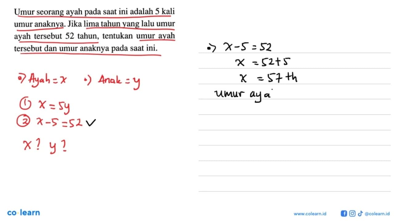 Umur seorang ayah pada saat ini adalah 5 kali umur anaknya.