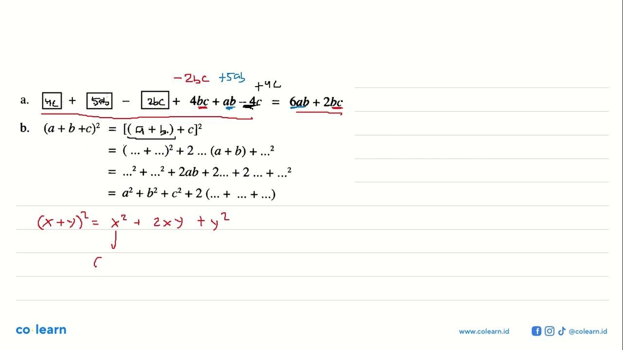 a. ...+...-...+4bc+ab-4c=6ab+2bc b.