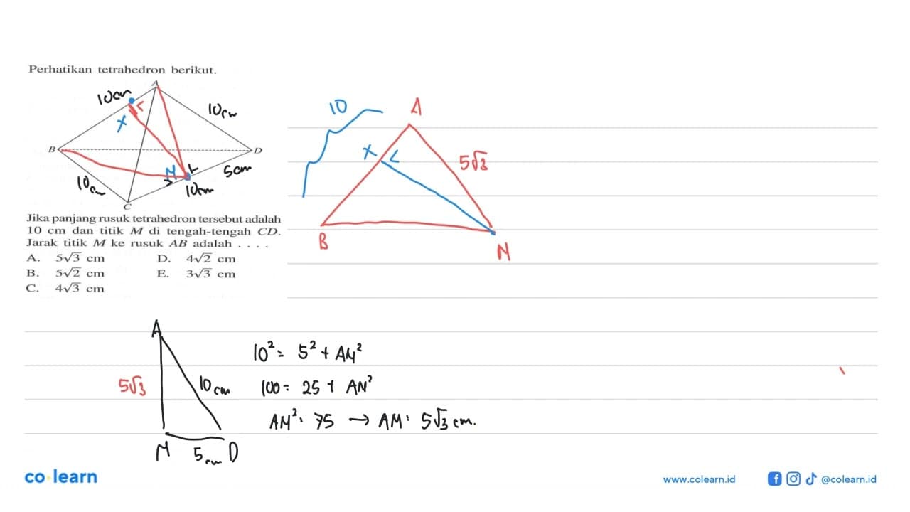 Perhatikan tetrahedron berikut. Jika panjang rusuk