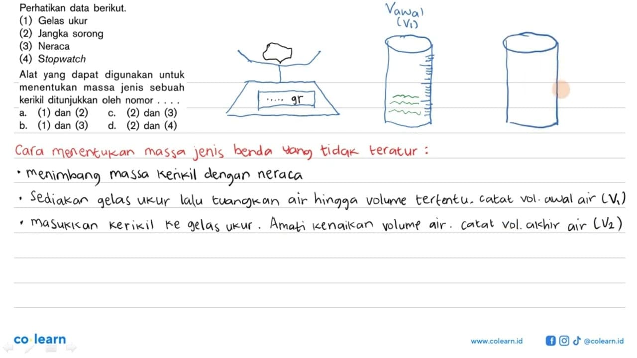 Perhatikan data berikut. (1) Gelas ukur (2) Jangka sorong