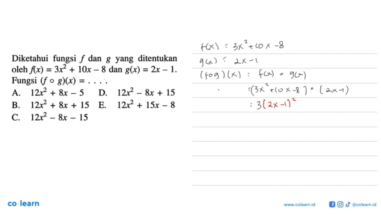 Diketahui fungsi f dan g yang ditentukan oleh