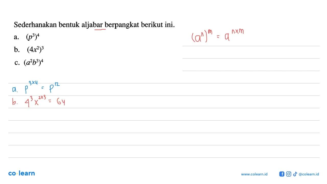 Sederhanakan bentuk aljabar berpangkat berikut ini. a.