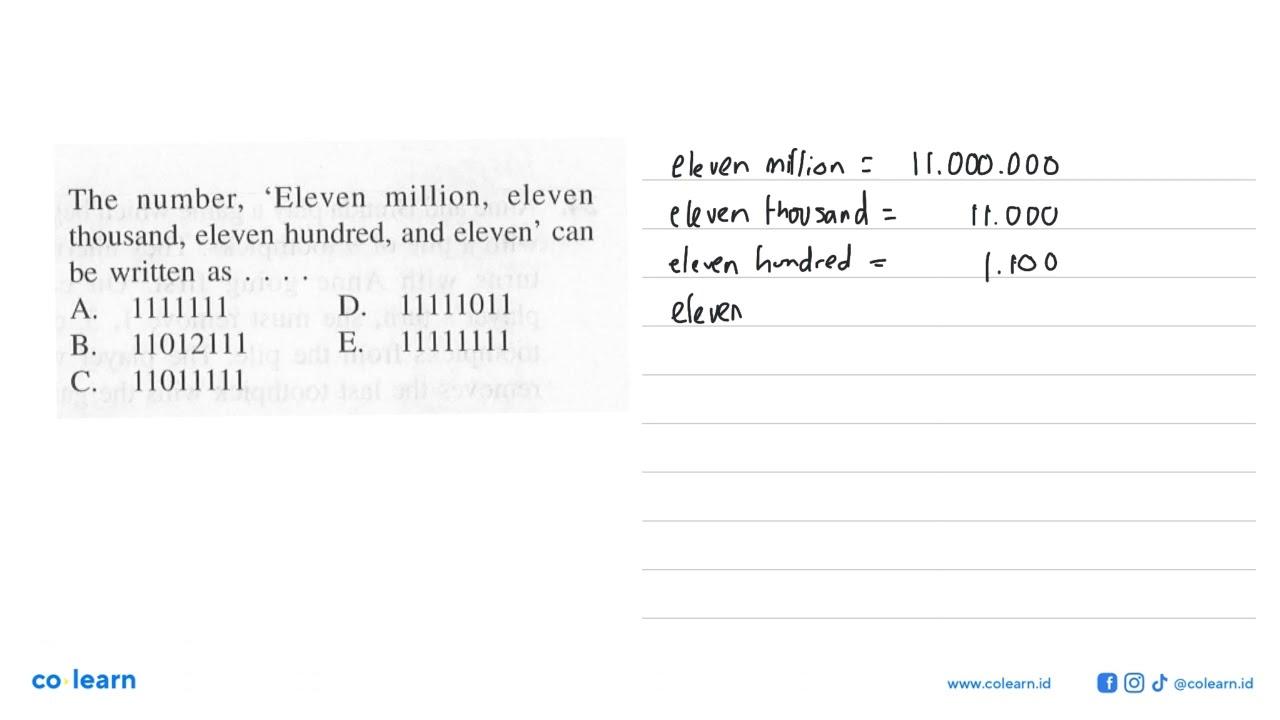 The number, 'Eleven million, eleven thousand, eleven