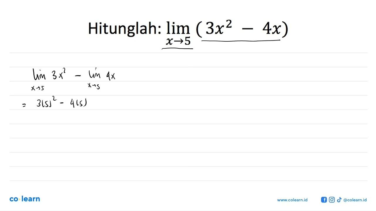 Hitunglah: lim x->5 (3x^2-4x)