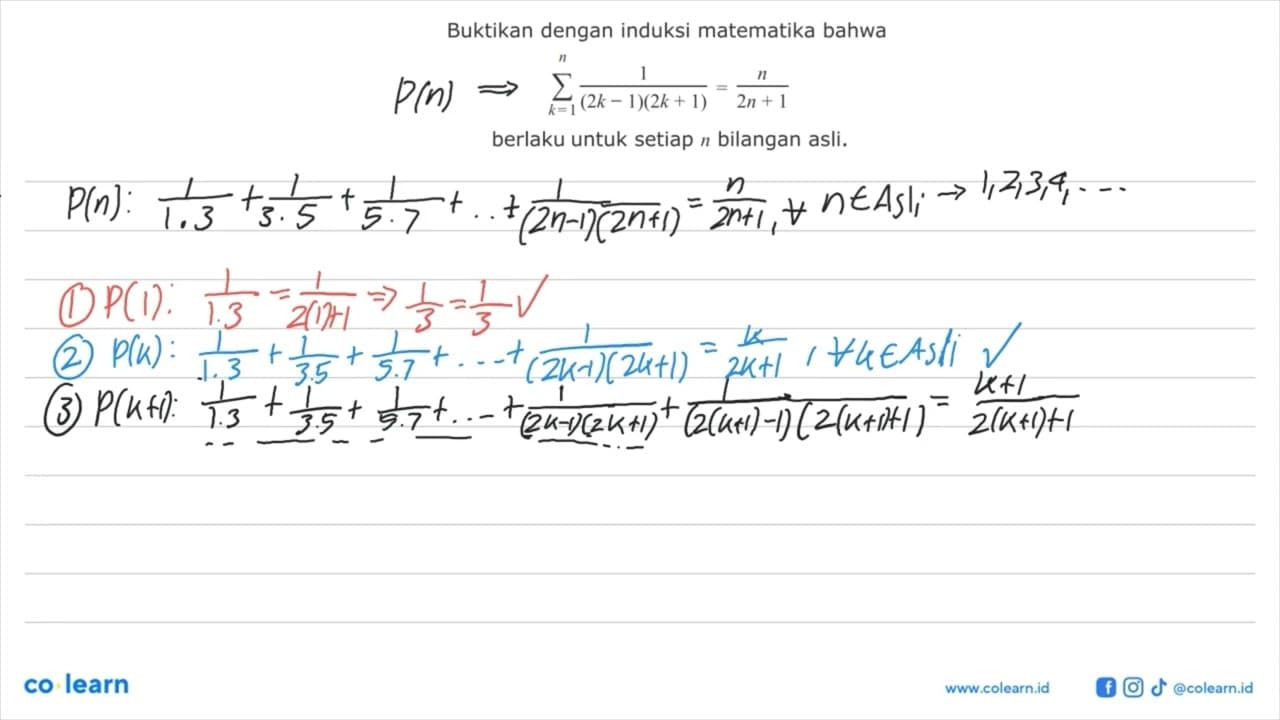 Buktikan dengan induksi matematika bahwa sigma k=1 n