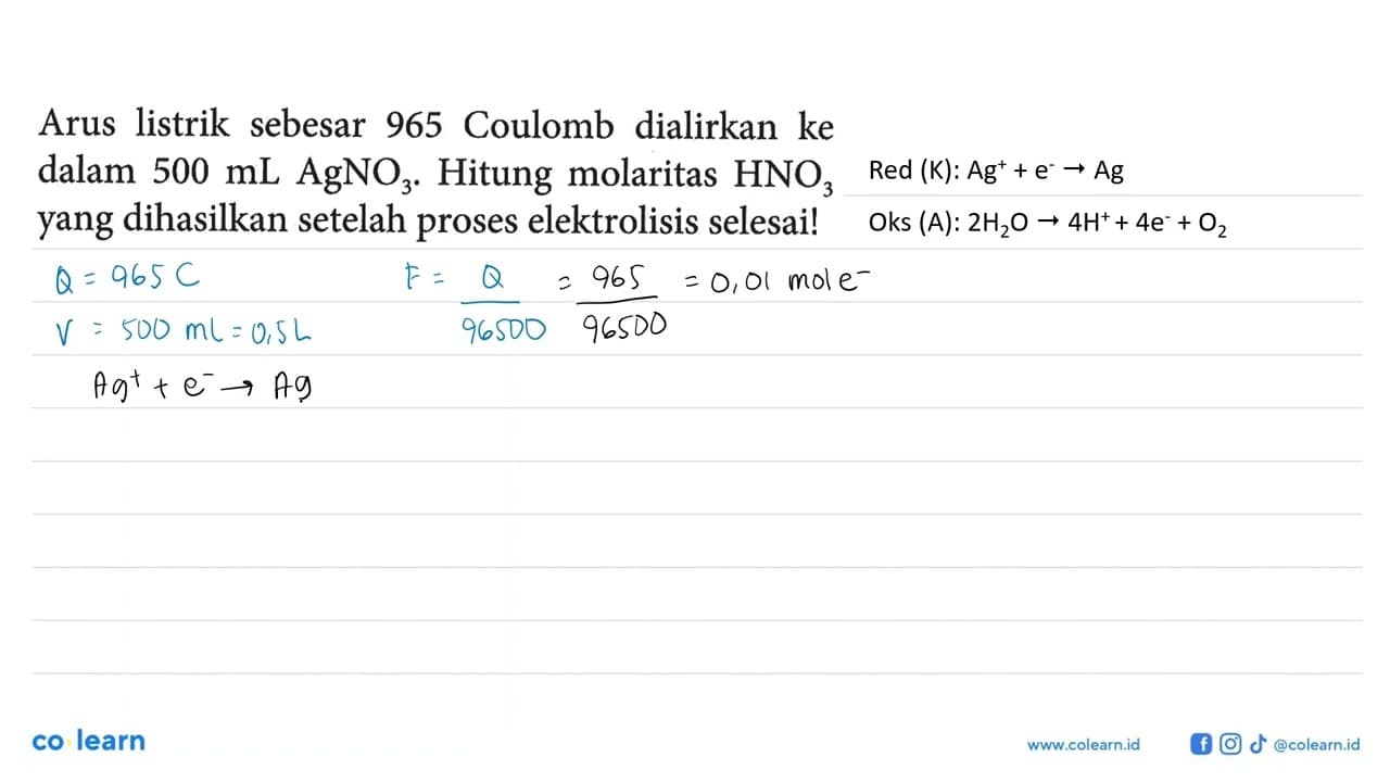 Arus listrik sebesar 965 Coulomb dialirkan ke dalam 500 mL