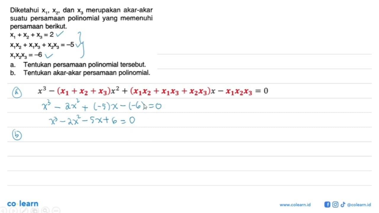 Diketahui x1, x2, dan x3 merupakan akar-akar suatu