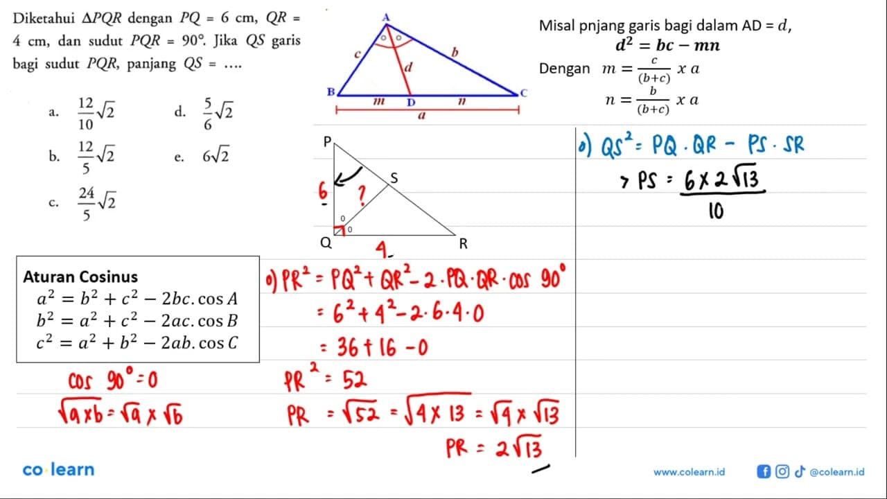 Diketahui segitiga PQR dengan PQ=6 cm, QR= 4 cm, dan sudut